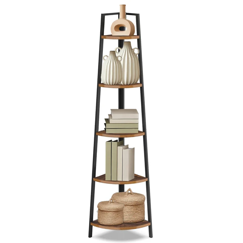 Scaffale Angolare 5 Livelli Industrial Libreria Unità Mensole da Terra Multiuso