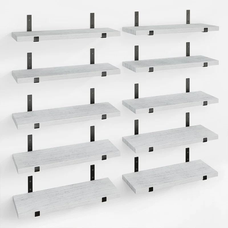 Set 10 Mensole in Legno Grigio da Parete Scaffalatura Muro Salvaspazio 40.5x15cm