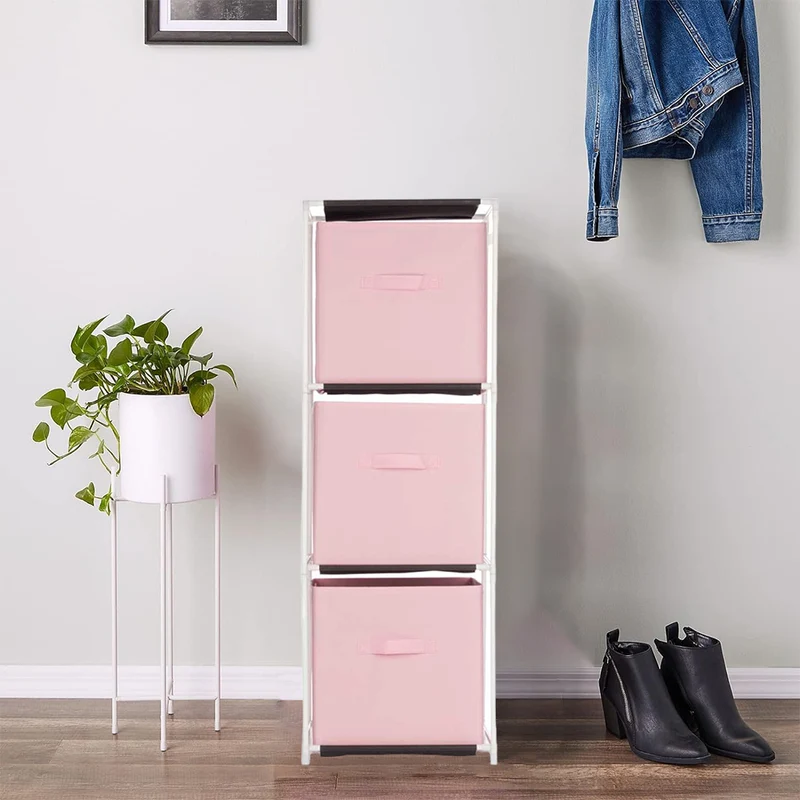 Cassettiera Multiuso in Metallo 3Cassetti in Stoffa 102x35x35 Rosa Salvaspazio