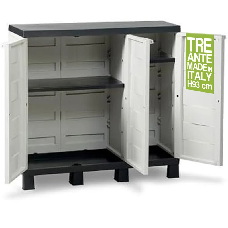 Mobile Armadio Basso 3 Ante Plastica con Chiusura a Lucchetto Esterno 97x37x93cm