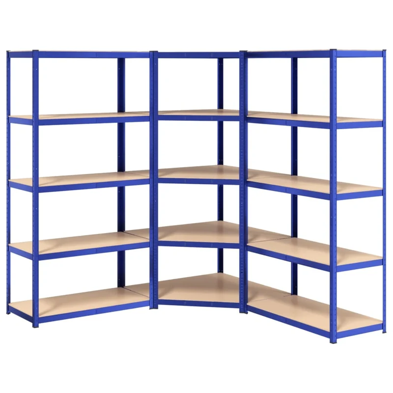 Scaffali a 5 Ripiani Set 3 pz Libreria Blu in Acciaio e Legno Multistrato
