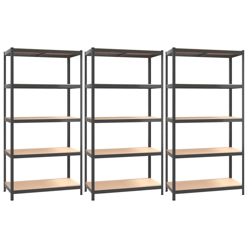Scaffale a 5 Strati Set 3 pz Antracite in Acciaio e Mensole in Legno Multistrato