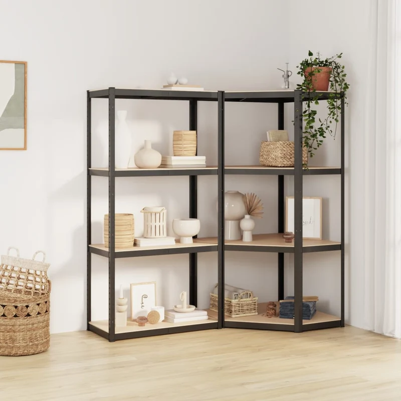 Set 2 pezzi Scaffali Mensole 4 Strati Antracite in Acciaio e Legno Multistrato