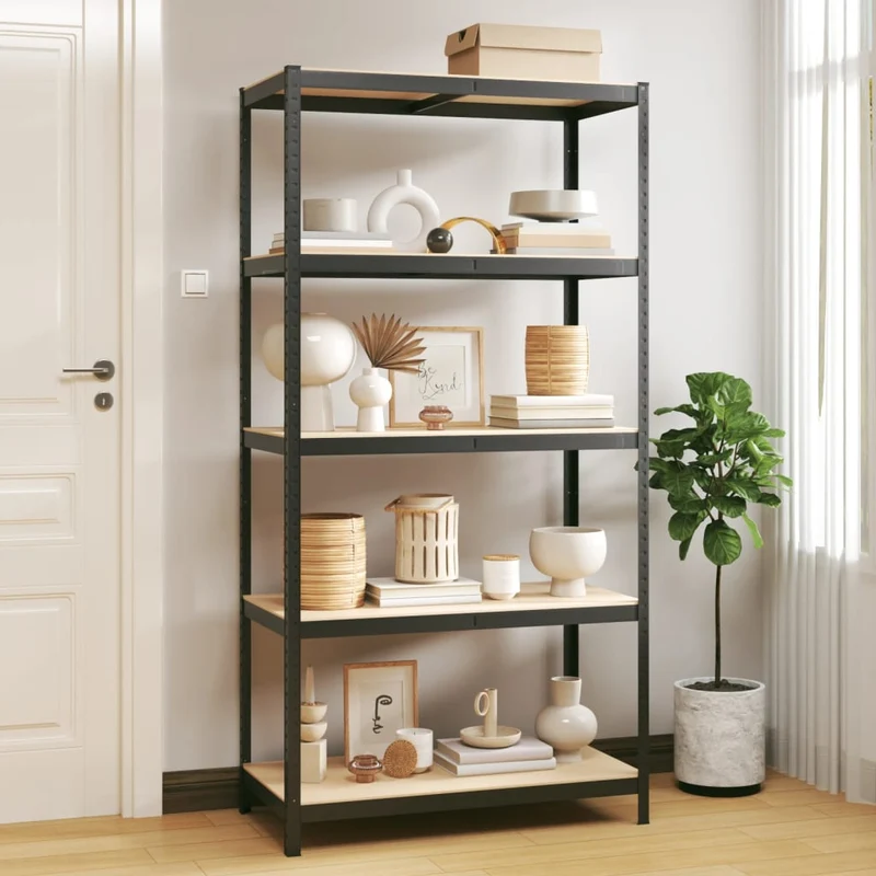 Mensola Portaoggetti Organizer 5 Strati Antracite Telaio in Acciaio e Legno