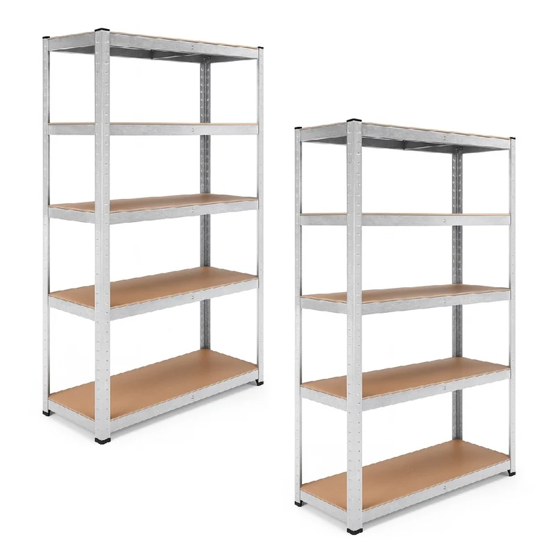 Kit 2 Scaffali Metallo Zincato 5 Ripiani Legno MDF 90x40 H180cm Garage Casa