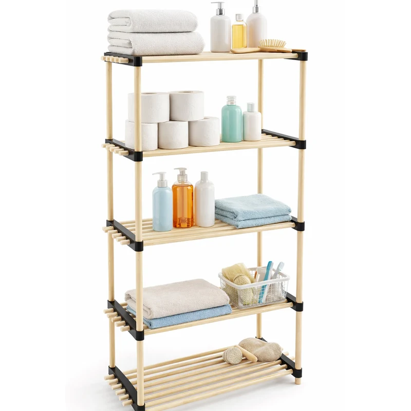 Scaffale in Legno 5 Ripiani Scaffalatura Multiuso Bagno Casa Ufficio 28x56x117cm