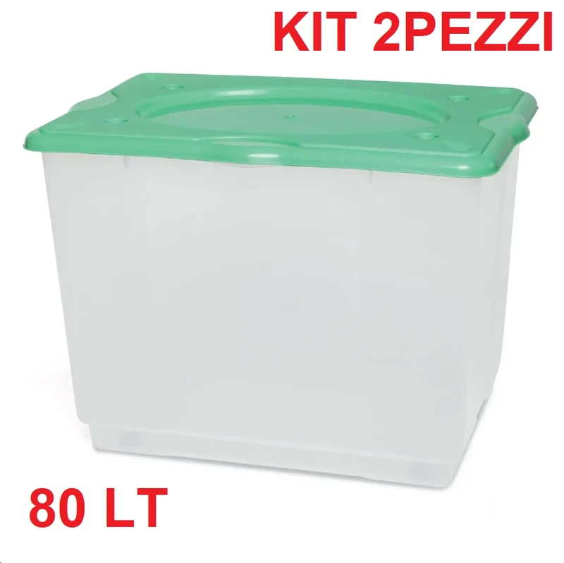 Kit 2 Pezzi Scatole Porta Oggetti Salva Spazio Plastica Trasparente 4 Ruote 45cm