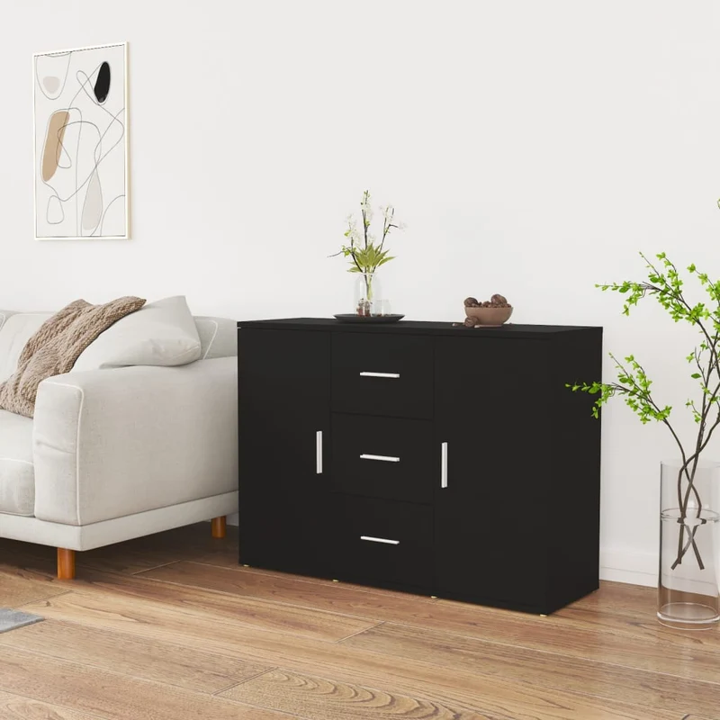 Credenza Nera 91x29,5x65 cm in Legno Multistrato
