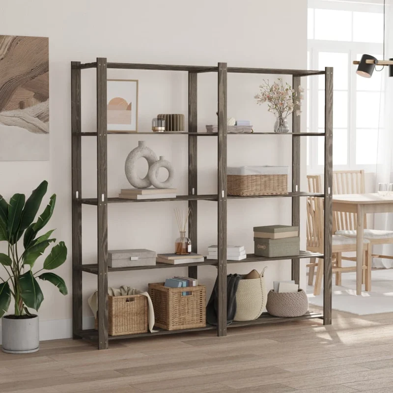 Scaffale a 5 Livelli Minimal Organizer in Legno di Pino Grigio 170x38x170 cm