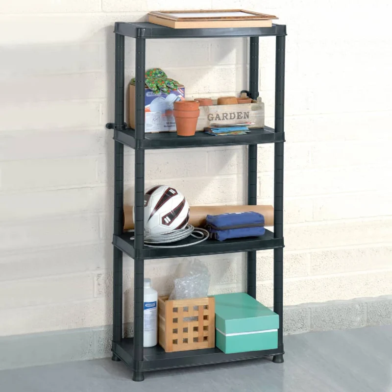 Scaffale 4 Ripiani in Plastica Compatto Organizer Nero 61x30,5x130 cm