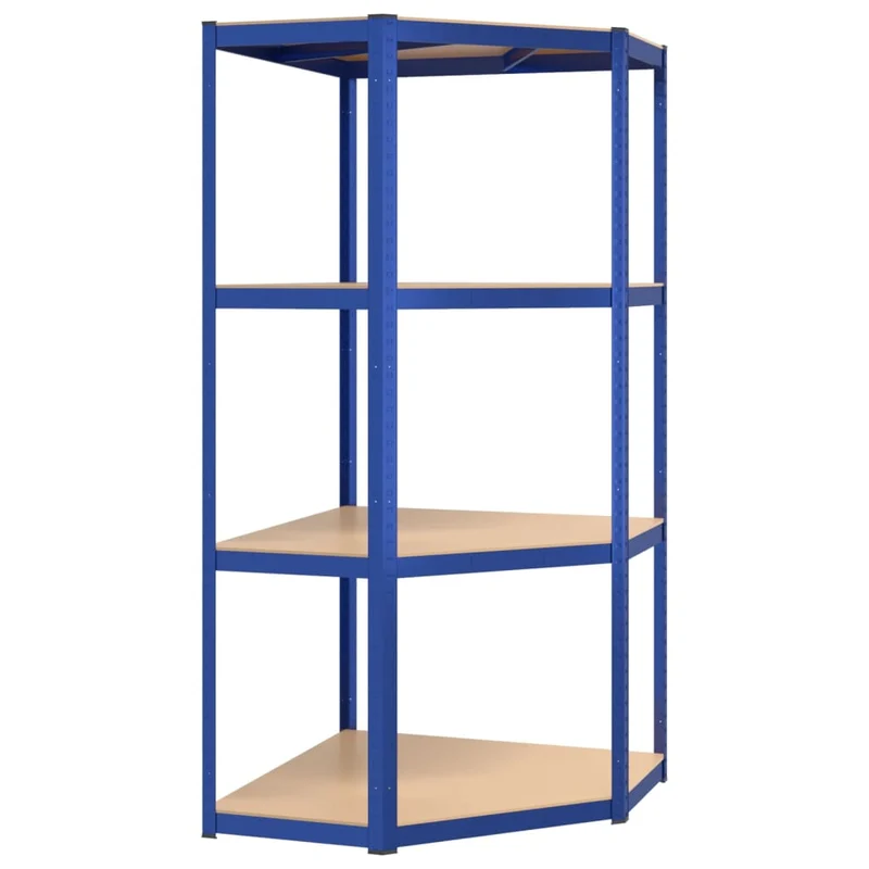 Scaffale Angolare 4 Ripiani in Acciaio e Mensola in Legno Multistrato Colore Blu