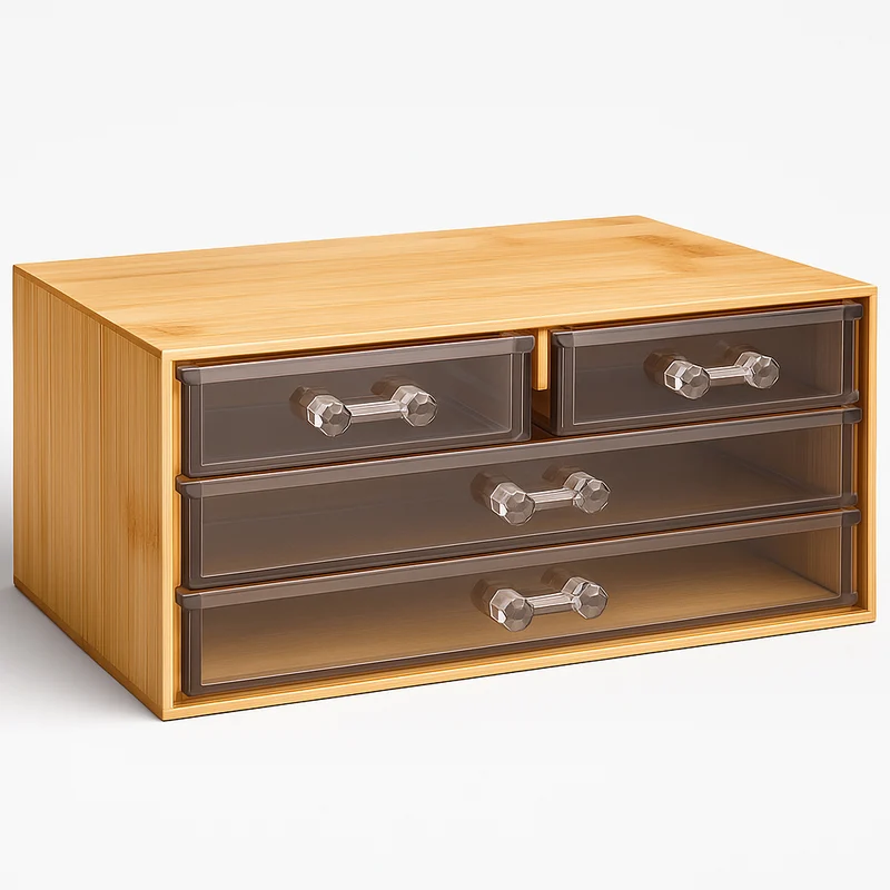 Organizer Porta Trucco in Bambù con 4 Cassetti Trasparenti Organizzatore Multiuso