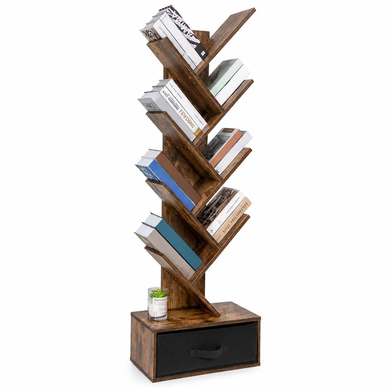 Libreria Design Moderno Industriale Scaffale 10 Ripiani con Cassetto Tessuto