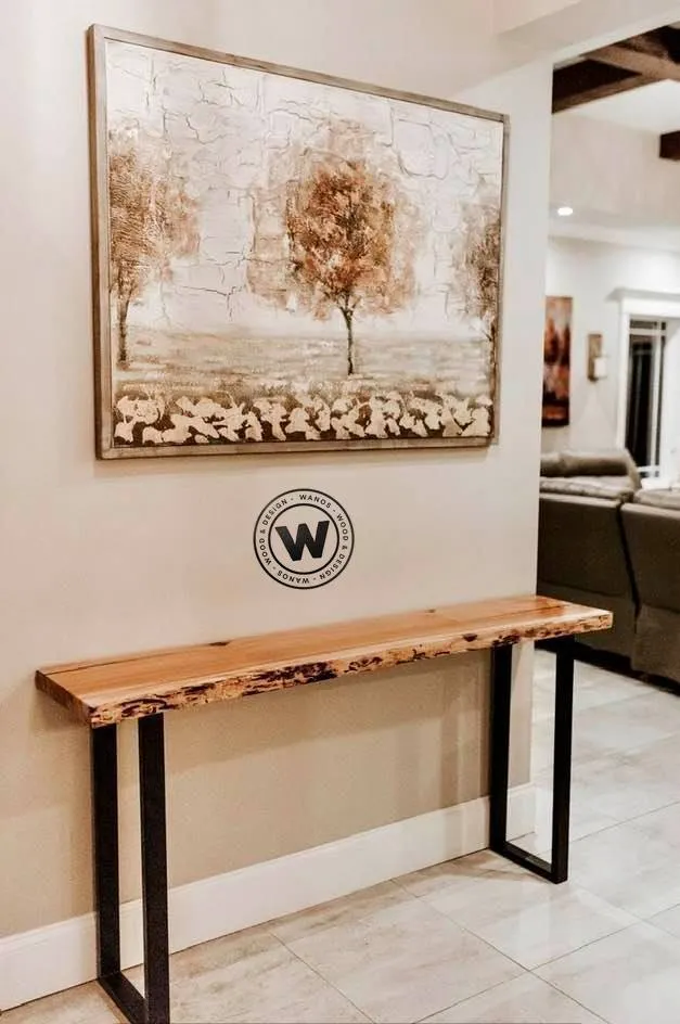 Consolle su struttura in ferro e piano in legno massello scortecciato di design