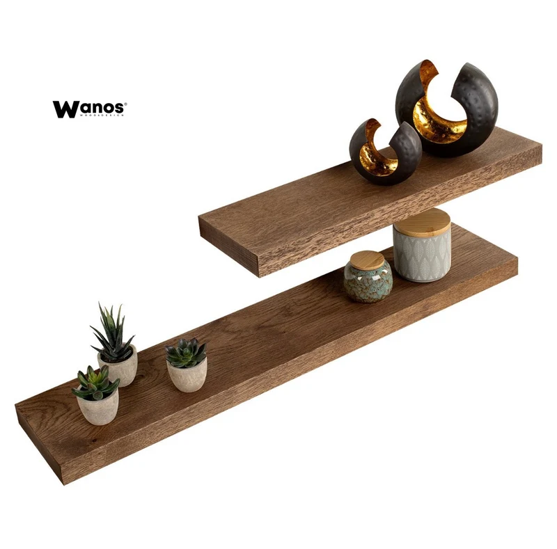 Mensole di design realizzate in legno massello con installazione a scomparsa color noce naturale