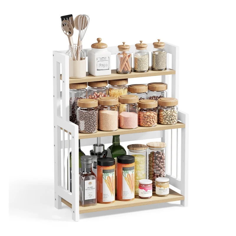 Scaffale da Cucina Portaspezie a 3 Ripiani Rovere Naturale e Bianco