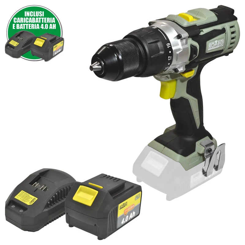TRAPANO AVVITATORE KOMBO PRO + BATTERIA LI-ON 4.0Ah E CARICABATTERIA