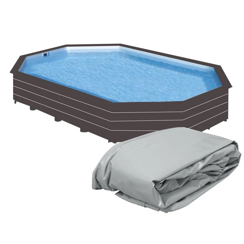 Liner Grigio Per Piscine Gre In Legno Composito Wpc Wood Ottagonale Allungata - 8,04 X 3,86 X H.1,24 M - Sistema Hung (p3) Dimensione piscina: 8.04 X 3.86 m