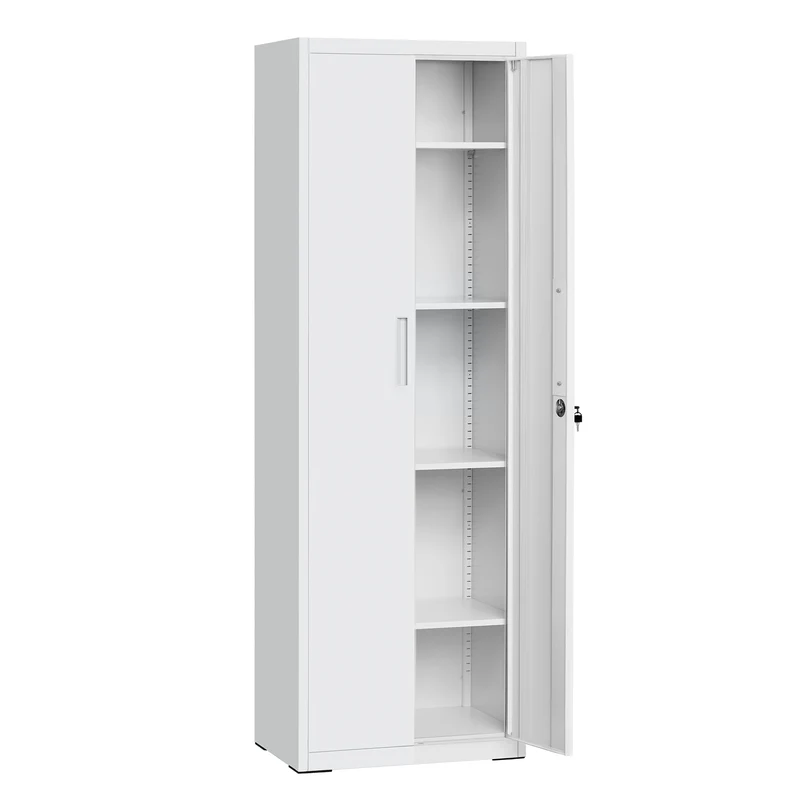 Armadietto Multiuso con 5 Ripiani Anta Doppia e Chiusura per Strumenti Bianco