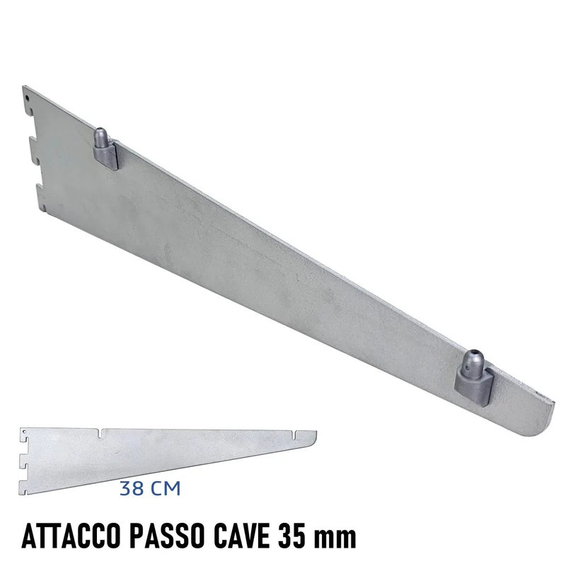 REGGIRIPIANO MENSOLA ATTACCO CAVETTATO P35 ARGENTO 38CM ATTREZZATURA PARETE NEGOZIO