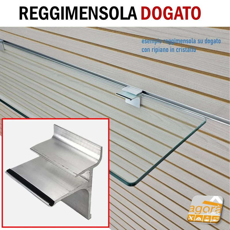 REGGIMENSOLA ATTACCO DOGATO PER RIPIANO VETRO CRISTALLO 8MM ALLUMINIO 60MM