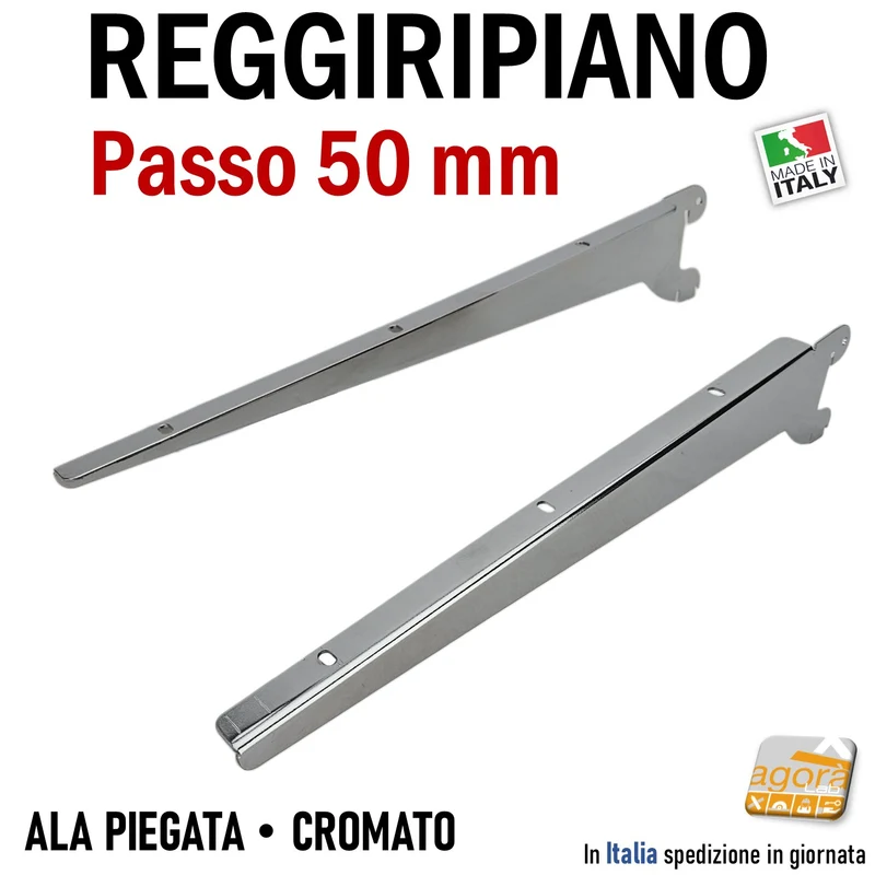 REGGIRIPIANO MENSOLA ATTACCO CAVETTATO P50 CROMATO 39CM ATTREZZATURA PARETE NEGOZIO