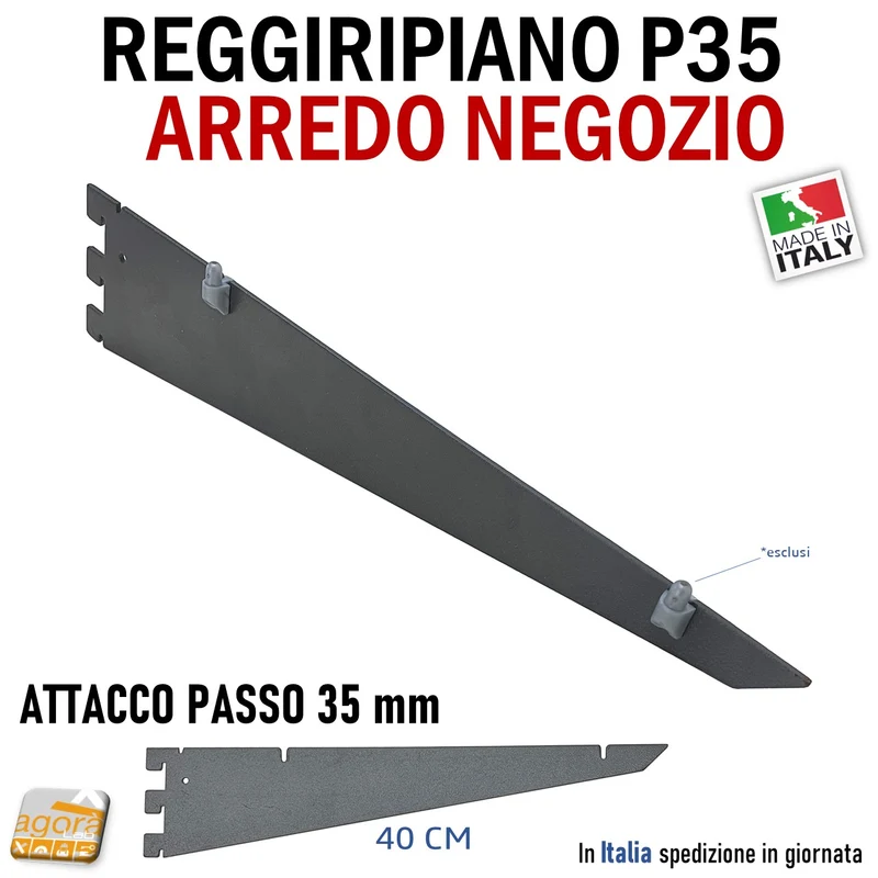 REGGIRIPIANO MENSOLA ATTACCO CAVETTATO P35 GRIGIO SCURO 40CM ATTREZZATURA PARETE NEGOZIO