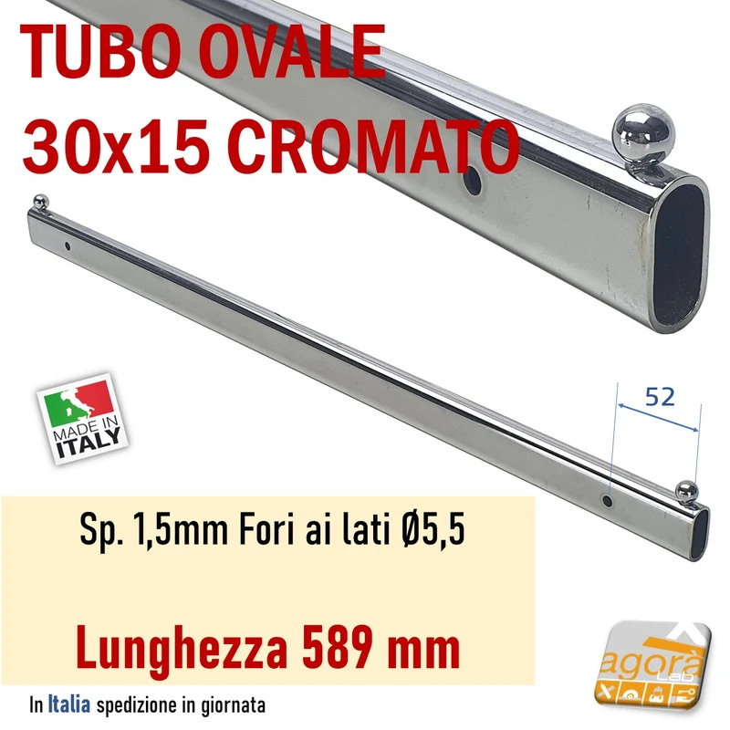 TUBO OVALE CR 30X15 C-FORI +SFERE 589 BARRA APPENDERIA ARREDO NEGOZIO