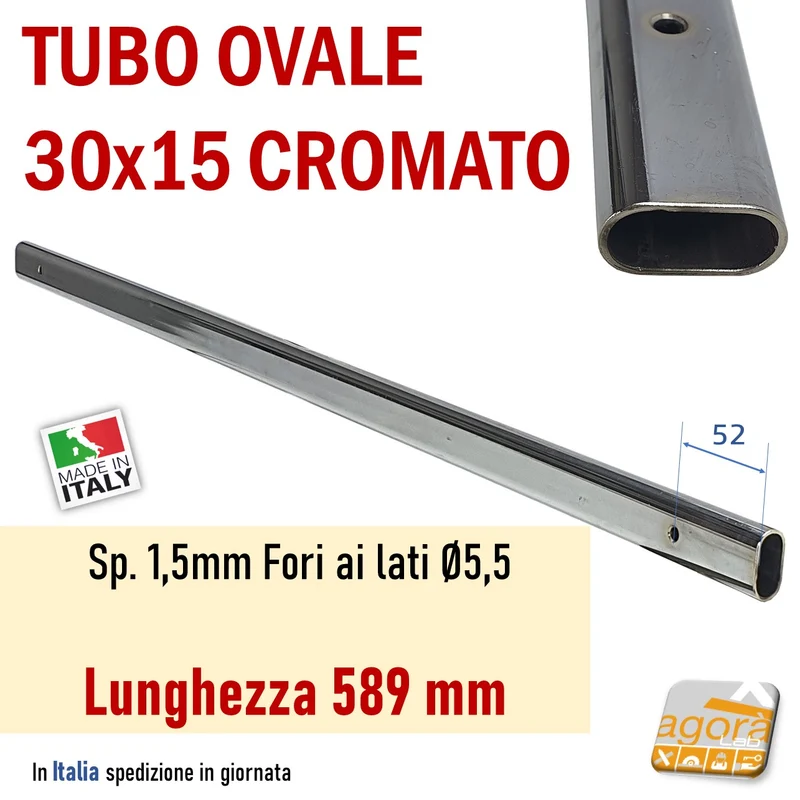 TUBO OVALE CR 30X15 C-FORI 589-989-1189 BARRA PORTABROCHE APPENDERIA ARREDO NEGOZIO