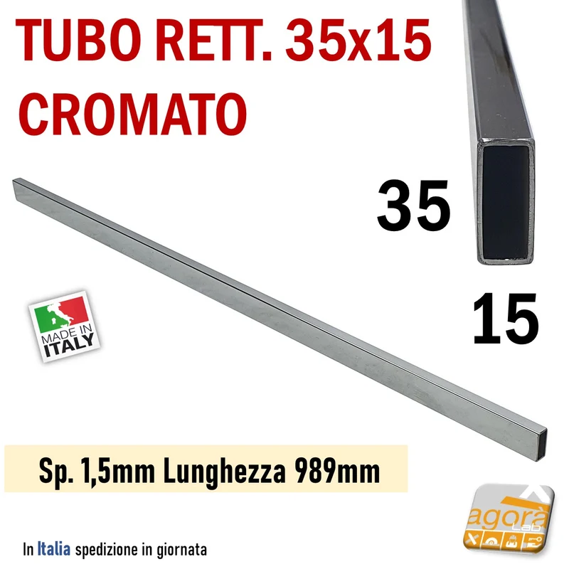 TUBO RETTANGOLARE CR 35X15MM SP.1,5MM L989 BARRA PORTABROCHE ARREDO NEGOZIO