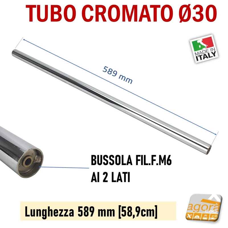 TUBO TONDO CR D30 CON BUSSOLE FILETTATE M6 SP15/10 ARREDO NEGOZIO