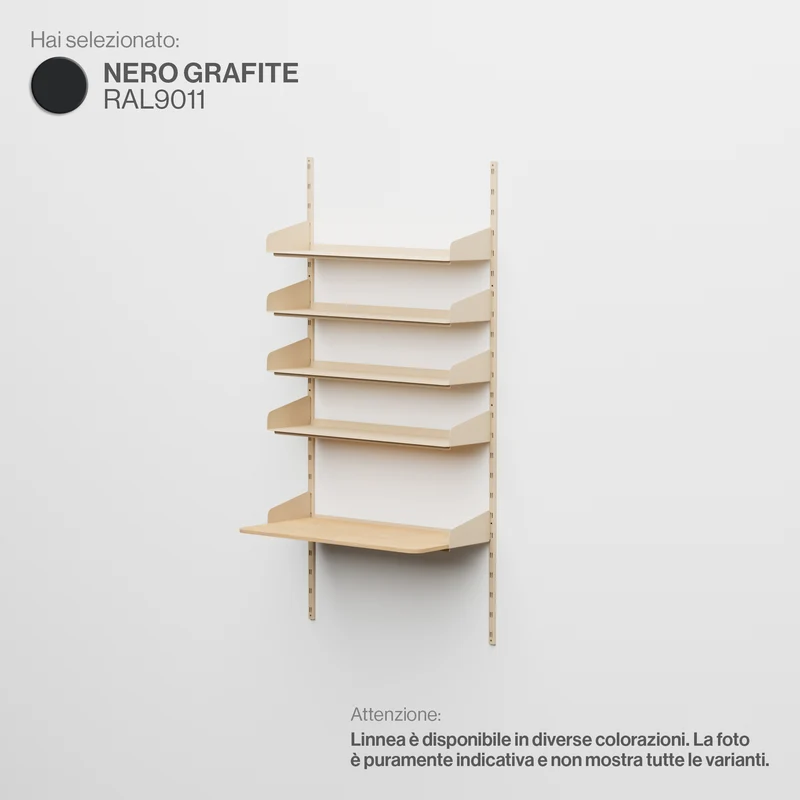 Linnea - Sistema a parete per Home Office con 4 mensole e scrivania sospesa - Nero Grafite