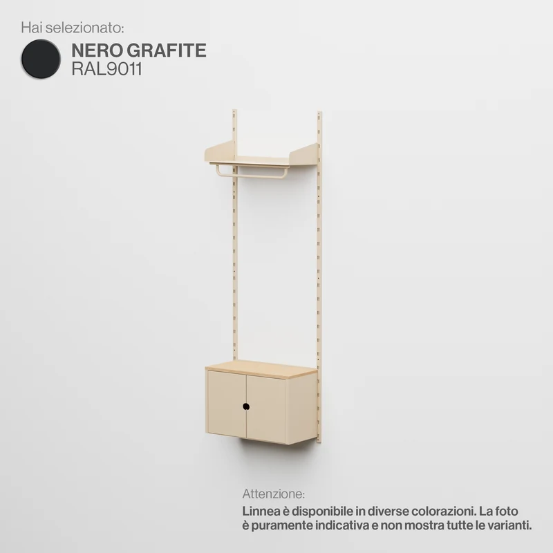 Linnea - Sistema Modulare a Parete con Barra Appendiabiti e Modulo Contenitore, Campata Singola (larghezza 60 cm)