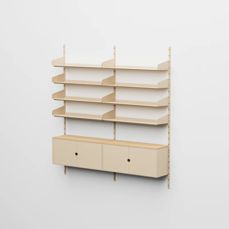 Linnea - Sistema Modulare a Parete - 8 Mensole 60 cm e 2 Moduli Contenitore, Campata Doppia - Beige Luxor (COD01183)