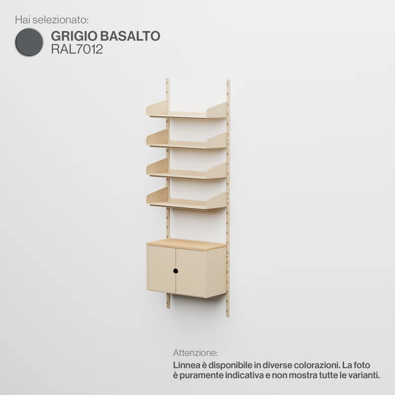 Linnea - Sistema Modulare a Parete - 4 Mensole 60 cm e Moduli Contenitore, Campata Singola - Grigio Basalto (RAL7012)