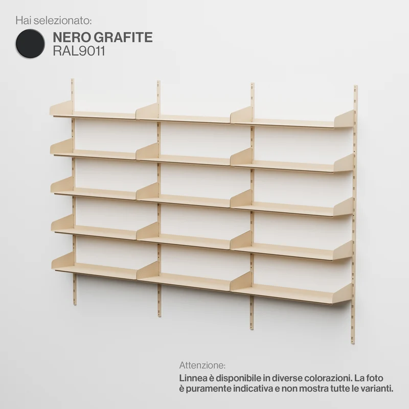 Linnea - Sistema Modulare a Parete 15 mensole da 90 cm, campata tripla - Nero Grafite (RAL9011)