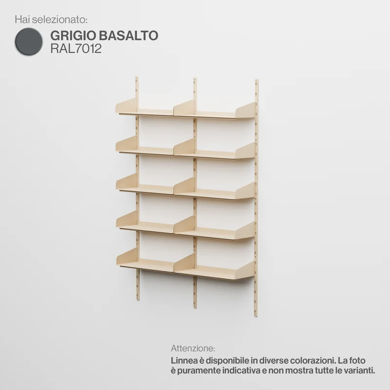 Linnea - Sistema Modulare a Parete con 10 mensole da 60 cm, campata doppia - Grigio Basalto (RAL7012)