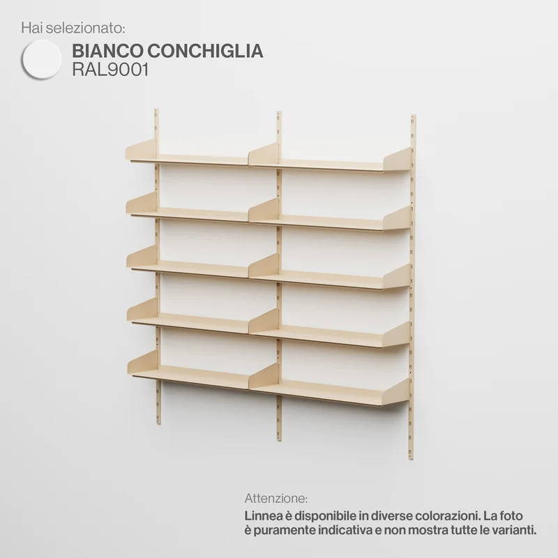 Linnea - Sistema Modulare a Parete 10 mensole da 90 cm, campata doppia - Bianco Conchiglia (RAL9001)