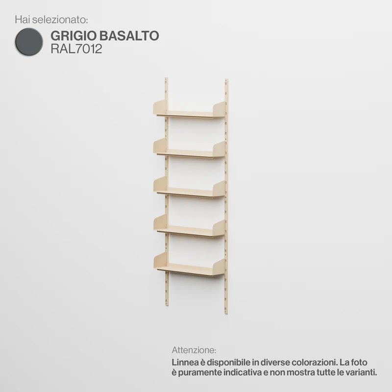 Linnea - Sistema Modulare a Parete con 5 mensole da 60 cm, campata singola - Grigio Basalto (RAL7012)