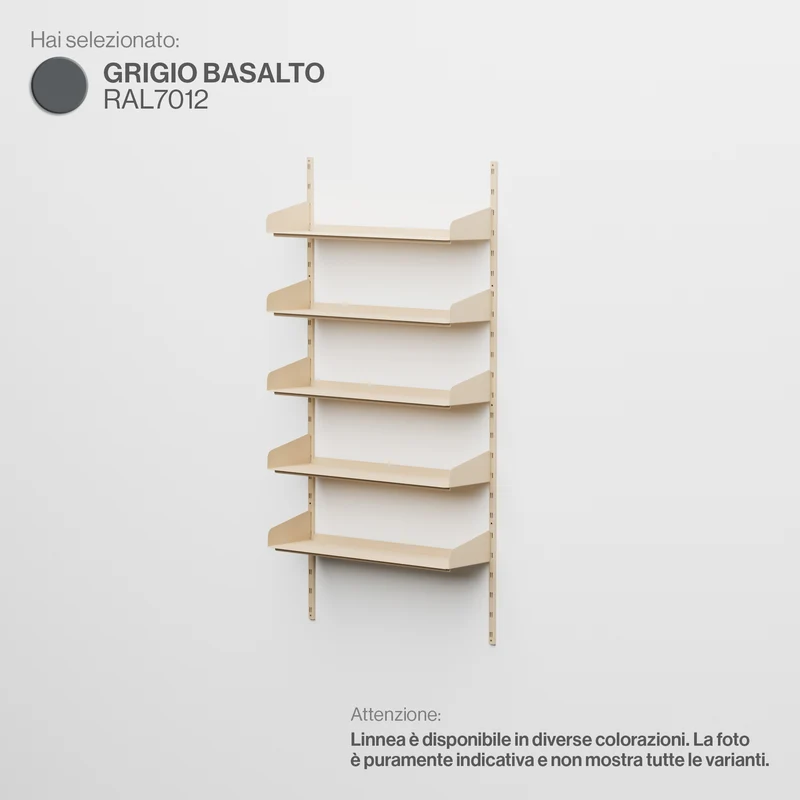 Linnea - Sistema Modulare a Parete con 5 mensole da 90 cm, campata singola - Grigio Basalto (RAL7012)