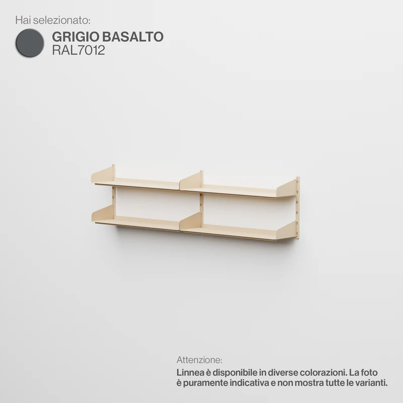 Linnea - Sistema Modulare a Parete con 4 mensole da 90 cm, Campata doppia - Grigio Basalto (RAL7012)