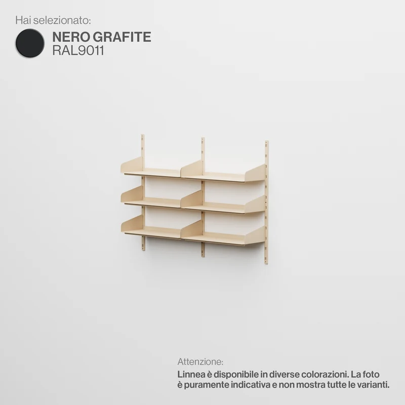 Linnea - Sistema Modulare a Parete con 6 mensole da 60 cm, campata doppia - Nero Grafite (RAL9011)