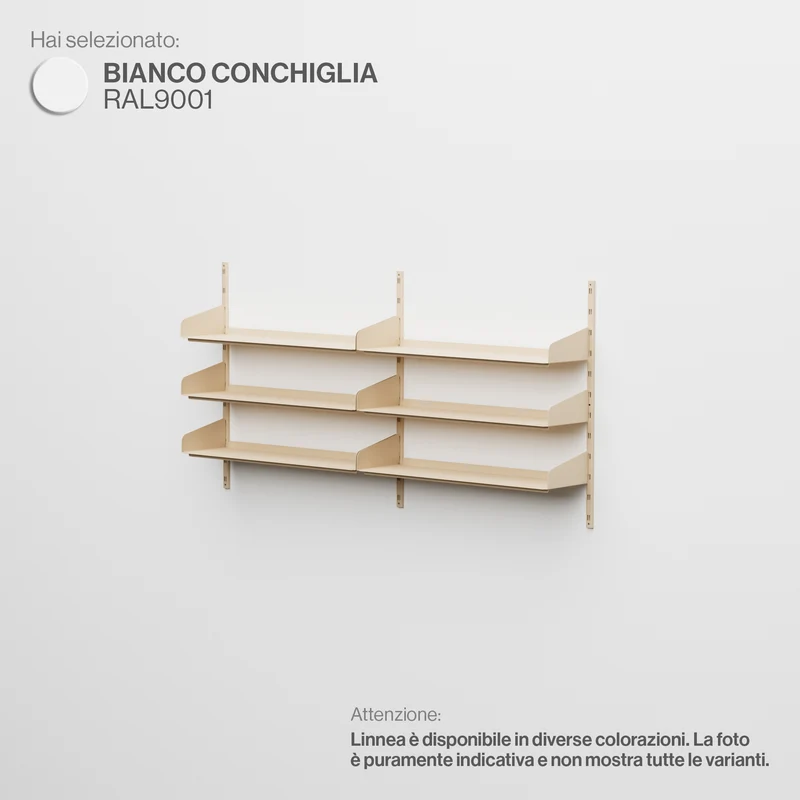 Linnea - Sistema Modulare a Parete con 6 mensole da 90 cm, campata doppia - Bianco Conchiglia (RAL9001)