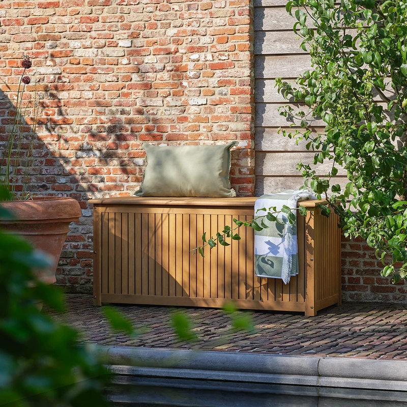 Cassapanca da giardino in legno massello di acacia oliato