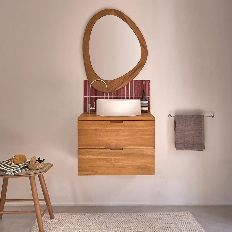 Mobile sottolavabo sospeso in teak massiccio 60 cm