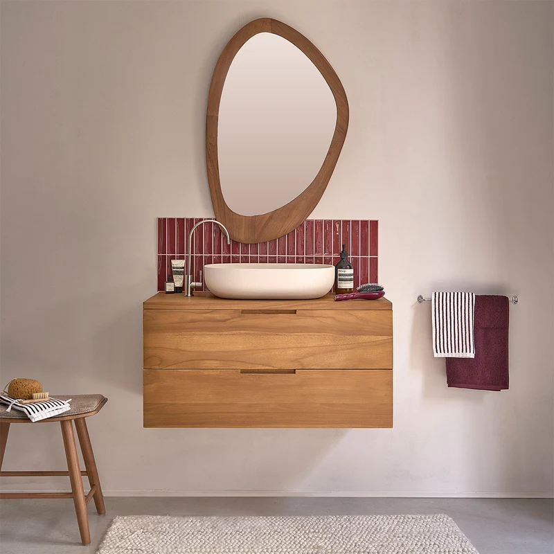 Mobile sottolavabo sospeso in teak massiccio 80 cm