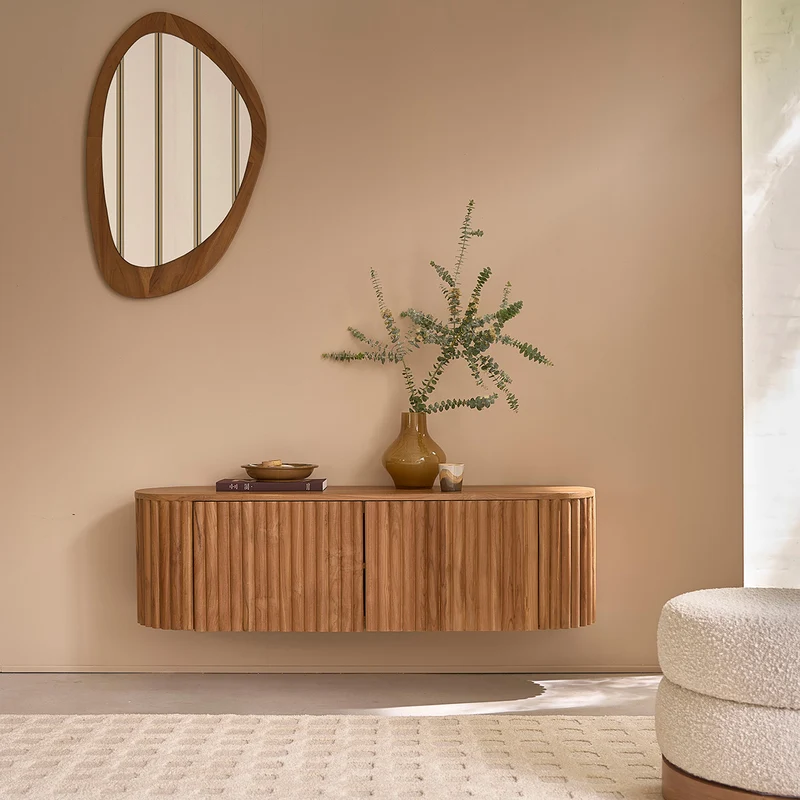 Mobile porta TV a parete in legno di teak da 140 cm