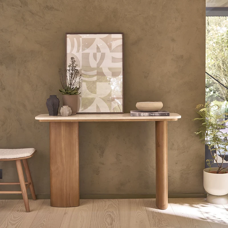 Consolle in teak massello e marmo 120 cm