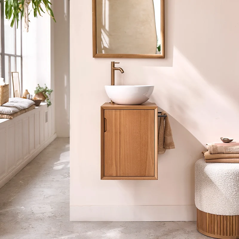 Lavabo sospeso in teak massello 35 cm