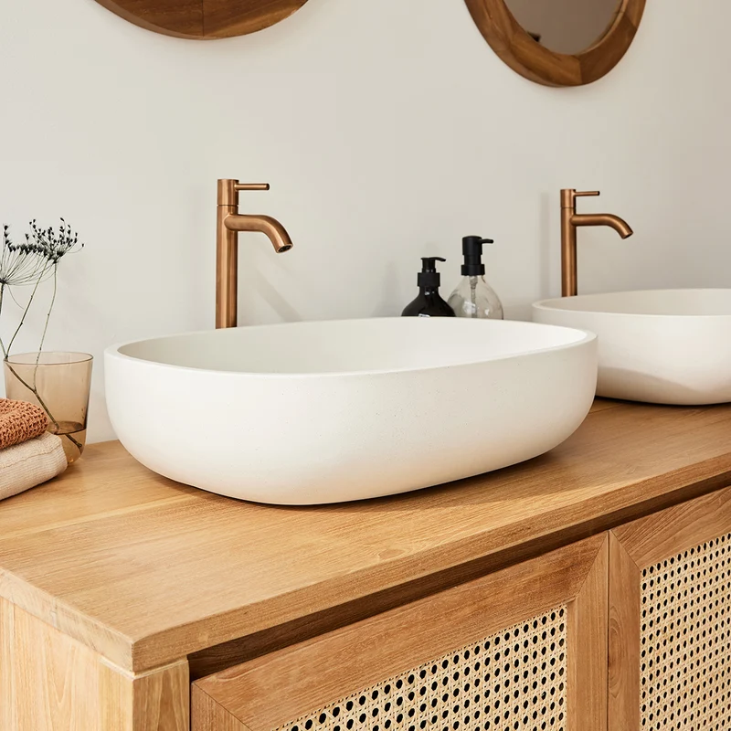 Lavabo in cemento beige ovale 50 cm